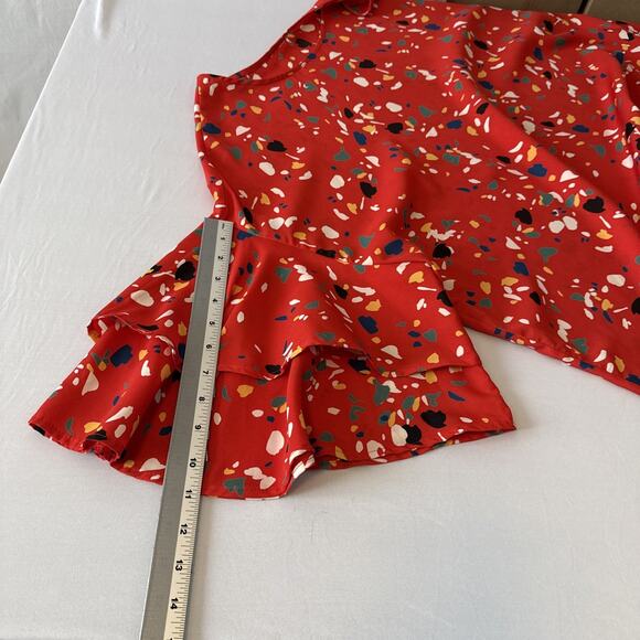 Women’s Plus Size XXL Boho Confetti Red Short Bell Sleeve Tunic Blouse Party - Picture 7 of 8